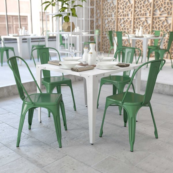Green Metal Indoor-Outdoor Stackable Chair
