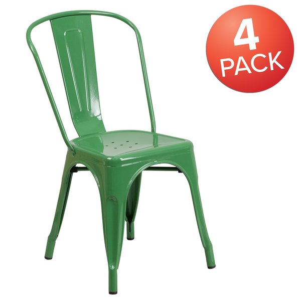 Green Metal Indoor-Outdoor Stackable Chair