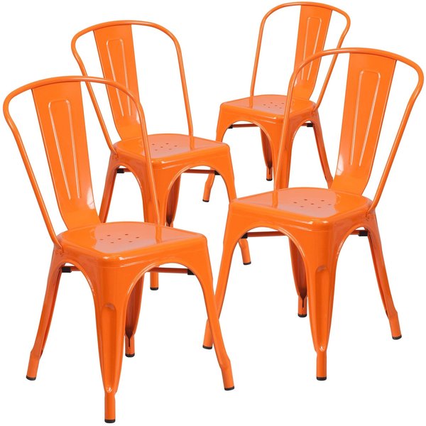 Orange Metal Indoor-Outdoor Stackable Chair