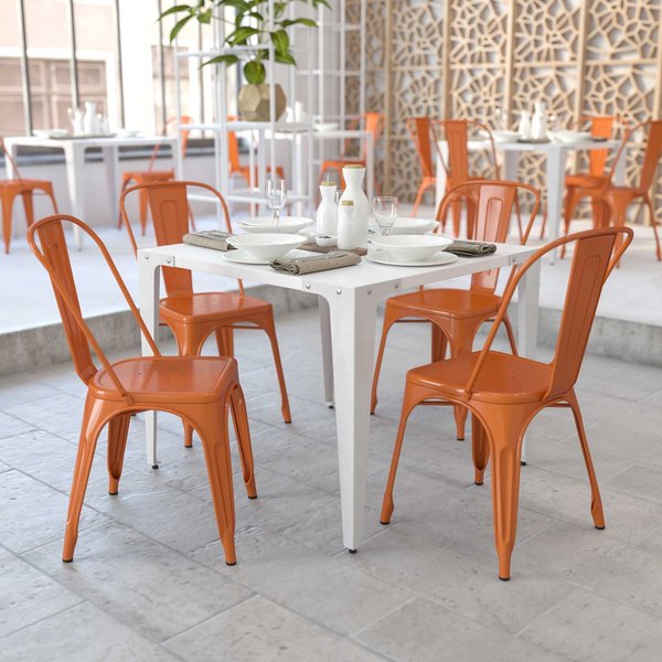 Orange Metal Indoor-Outdoor Stackable Chair