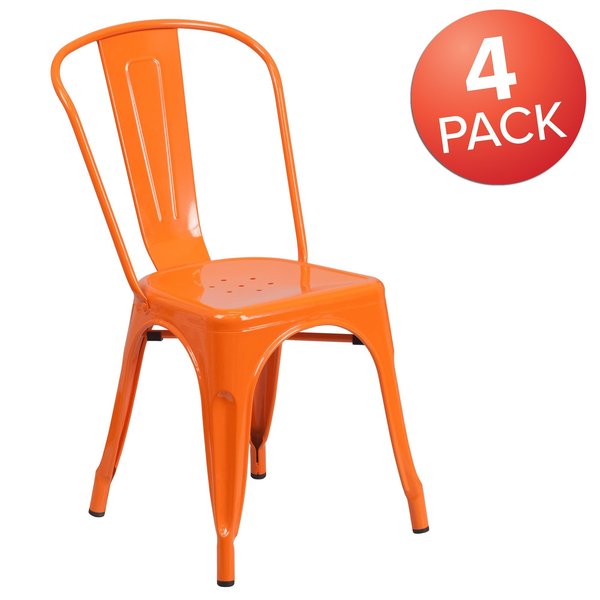 Orange Metal Indoor-Outdoor Stackable Chair