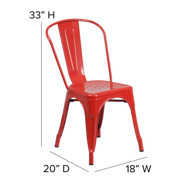 Red Metal Indoor-Outdoor Stackable Chair