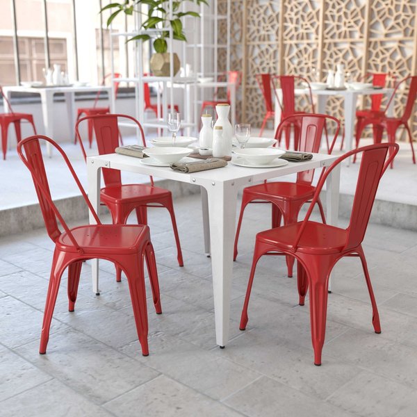 Red Metal Indoor-Outdoor Stackable Chair