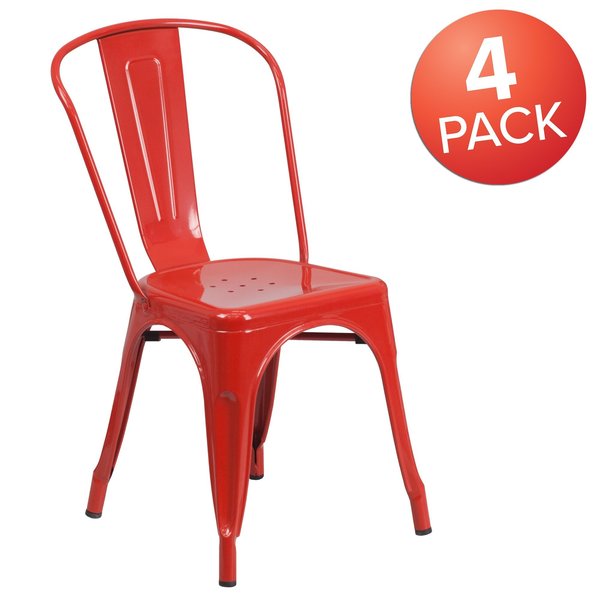 Red Metal Indoor-Outdoor Stackable Chair