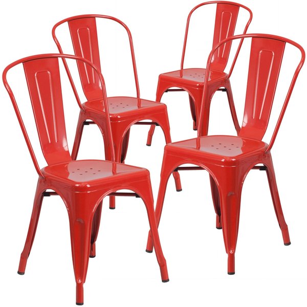 Red Metal Indoor-Outdoor Stackable Chair