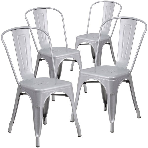Silver Metal Indoor-Outdoor Stackable Chair