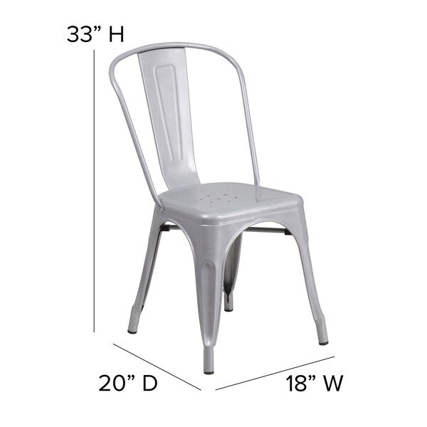 Silver Metal Indoor-Outdoor Stackable Chair