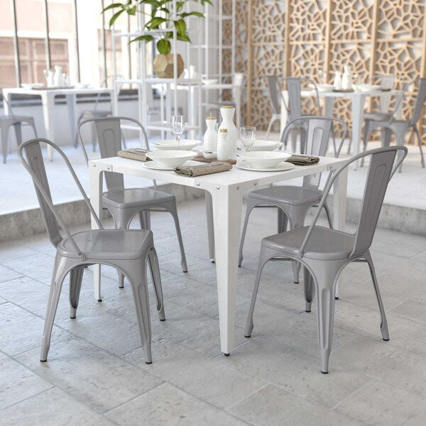 Silver Metal Indoor-Outdoor Stackable Chair