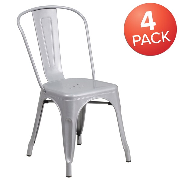 Silver Metal Indoor-Outdoor Stackable Chair