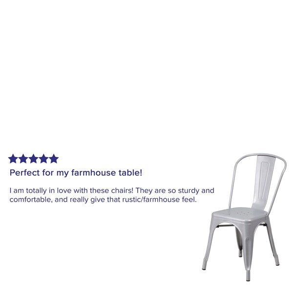 Silver Metal Indoor-Outdoor Stackable Chair