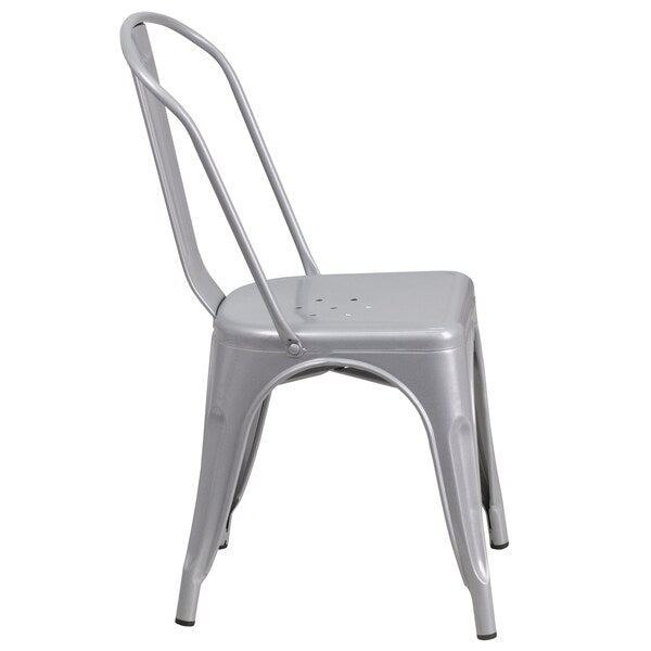 Silver Metal Indoor-Outdoor Stackable Chair
