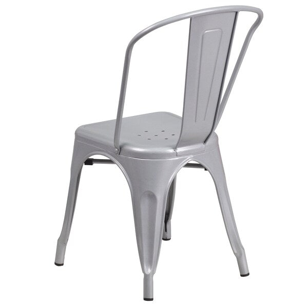 Silver Metal Indoor-Outdoor Stackable Chair