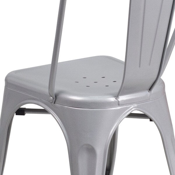 Silver Metal Indoor-Outdoor Stackable Chair