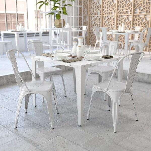 White Metal Indoor-Outdoor Stackable Chair