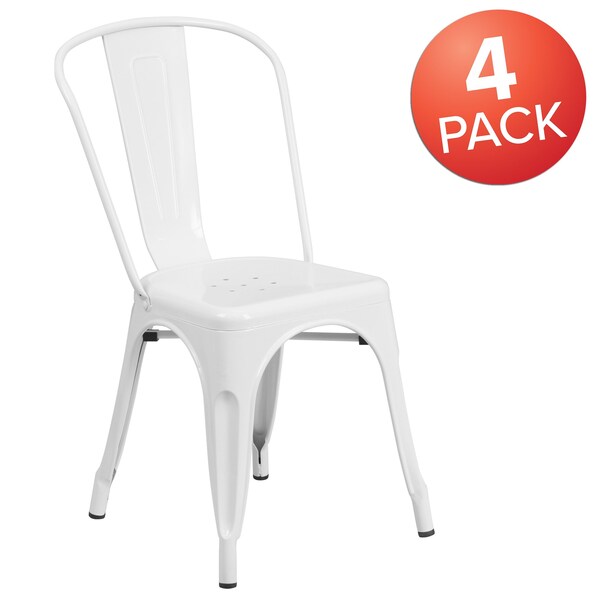 White Metal Indoor-Outdoor Stackable Chair