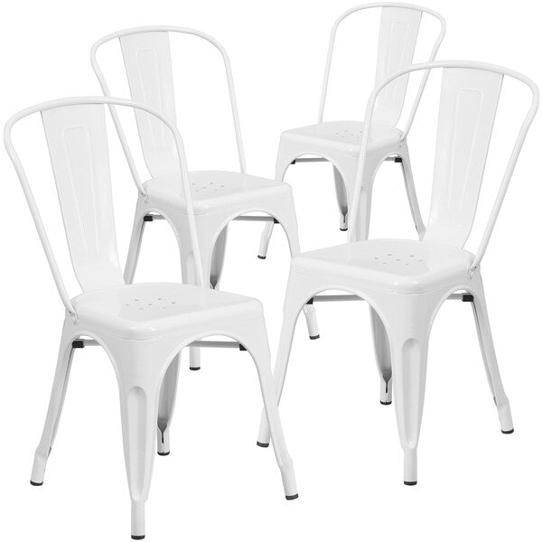 White Metal Indoor-Outdoor Stackable Chair