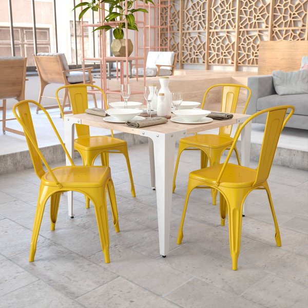 Yellow Metal Indoor-Outdoor Stackable Chair
