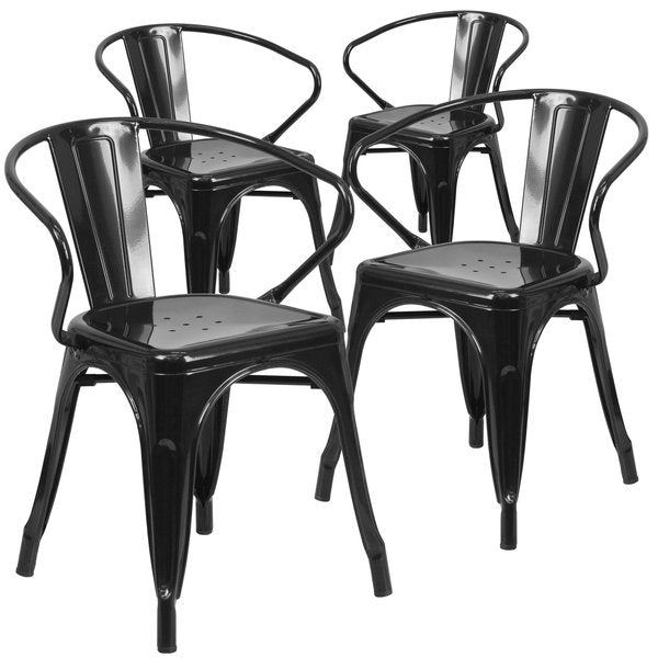 Black Metal Indoor-Outdoor Chair with Arms