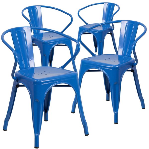 Blue Metal Indoor-Outdoor Chair with Arms