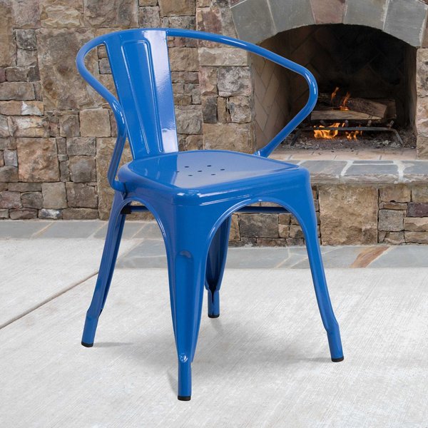 Blue Metal Indoor-Outdoor Chair with Arms