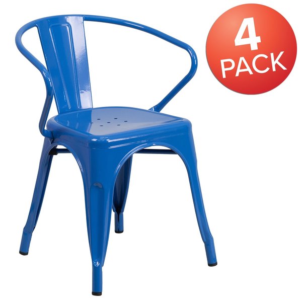 Blue Metal Indoor-Outdoor Chair with Arms