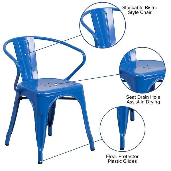 Blue Metal Indoor-Outdoor Chair with Arms
