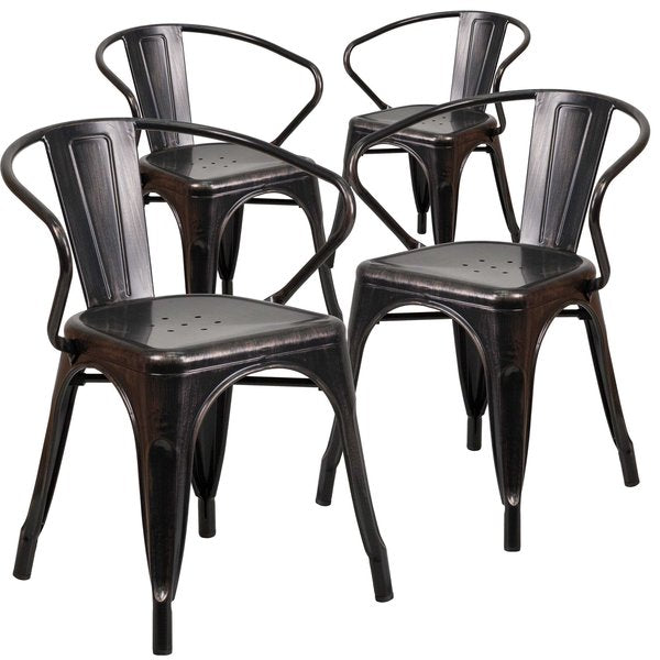 Black-Antique Gold Metal Indoor-Outdoor Chair with Arms