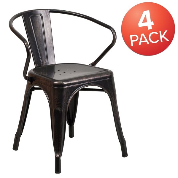 Black-Antique Gold Metal Indoor-Outdoor Chair with Arms