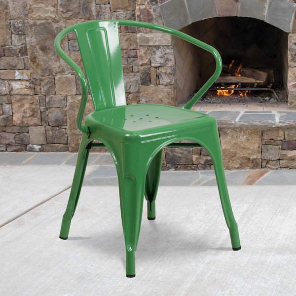 Green Metal Indoor-Outdoor Chair with Arms