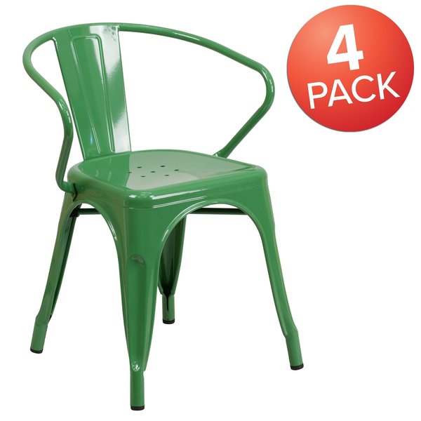 Green Metal Indoor-Outdoor Chair with Arms