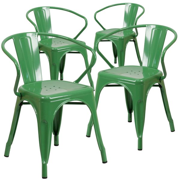 Green Metal Indoor-Outdoor Chair with Arms