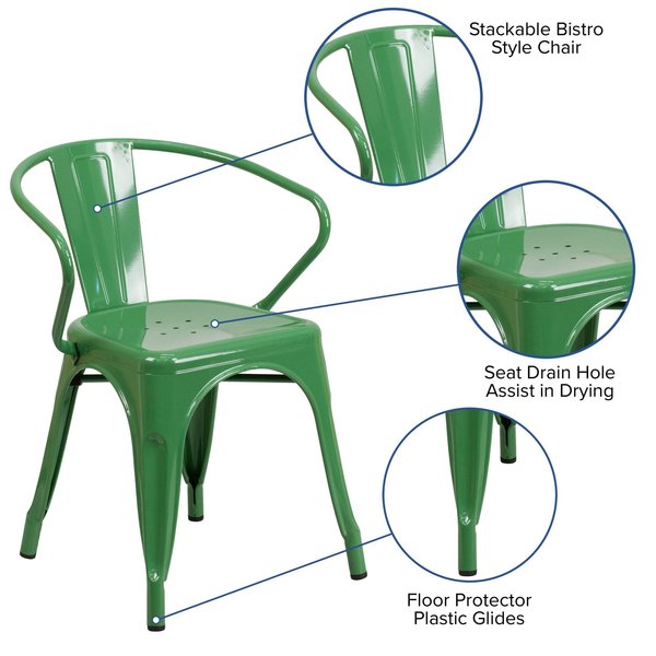 Green Metal Indoor-Outdoor Chair with Arms