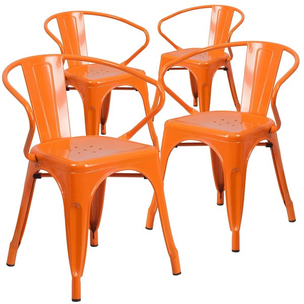 Orange Metal Indoor-Outdoor Chair with Arms