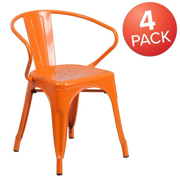 Orange Metal Indoor-Outdoor Chair with Arms