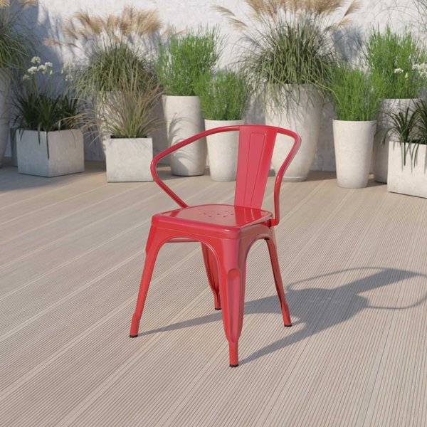 Red Metal Indoor-Outdoor Chair with Arms
