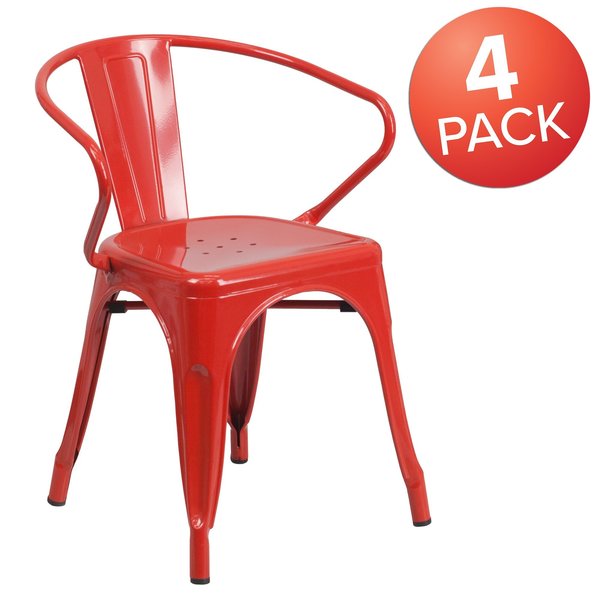 Red Metal Indoor-Outdoor Chair with Arms