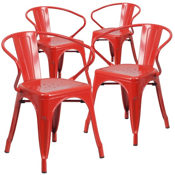 Red Metal Indoor-Outdoor Chair with Arms
