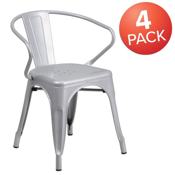 Silver Metal Indoor-Outdoor Chair with Arms