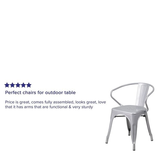 Silver Metal Indoor-Outdoor Chair with Arms