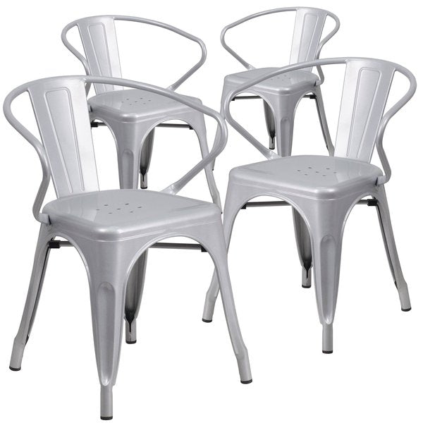 Silver Metal Indoor-Outdoor Chair with Arms
