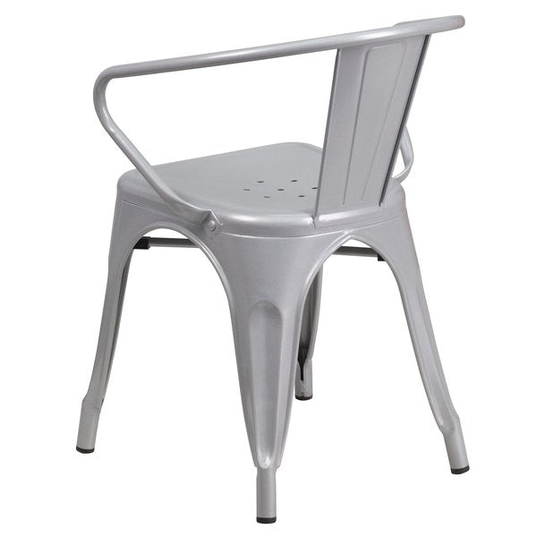 Silver Metal Indoor-Outdoor Chair with Arms