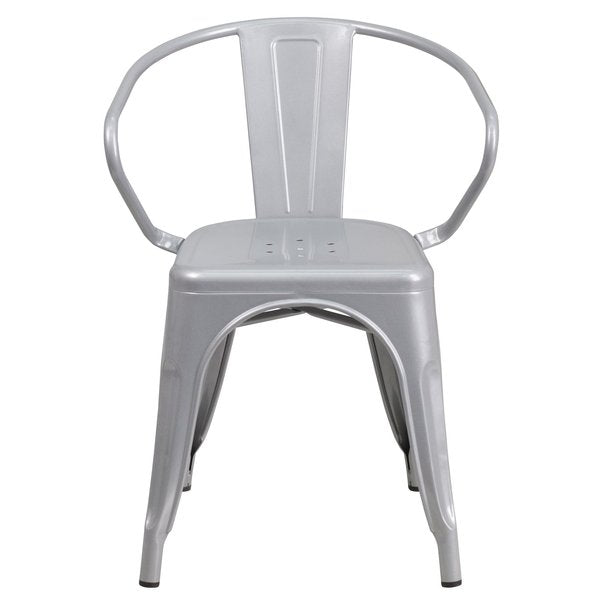 Silver Metal Indoor-Outdoor Chair with Arms