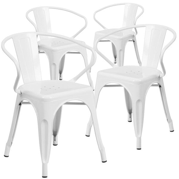 White Metal Indoor-Outdoor Chair with Arms