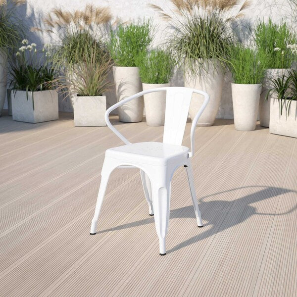 White Metal Indoor-Outdoor Chair with Arms