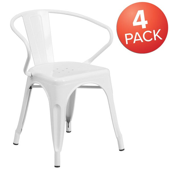White Metal Indoor-Outdoor Chair with Arms