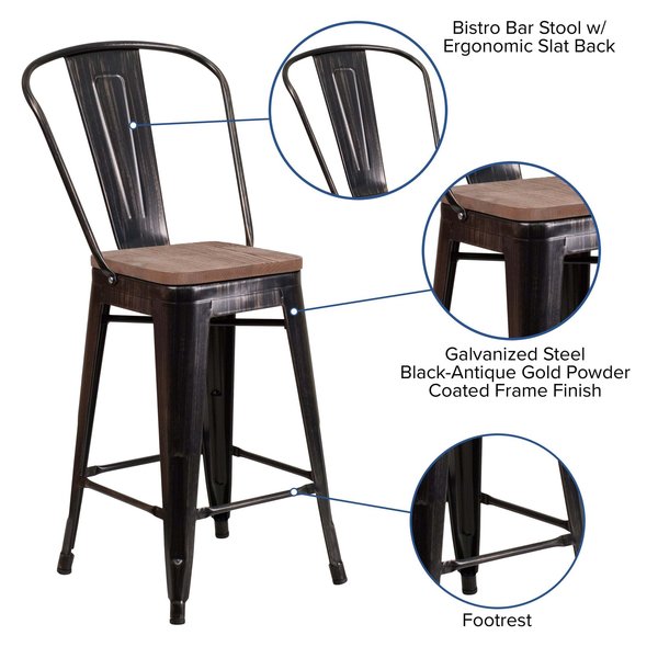 Black-Antique Metal Stool, 24