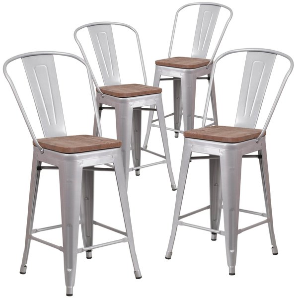 Silver Metal Counter Stool, 24