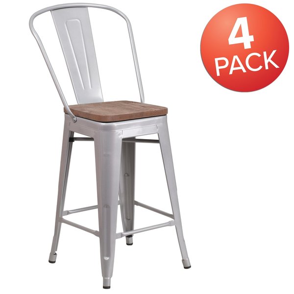 Silver Metal Counter Stool, 24