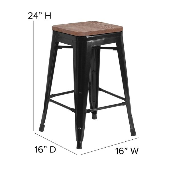 Black Backless Metal Stool, 24