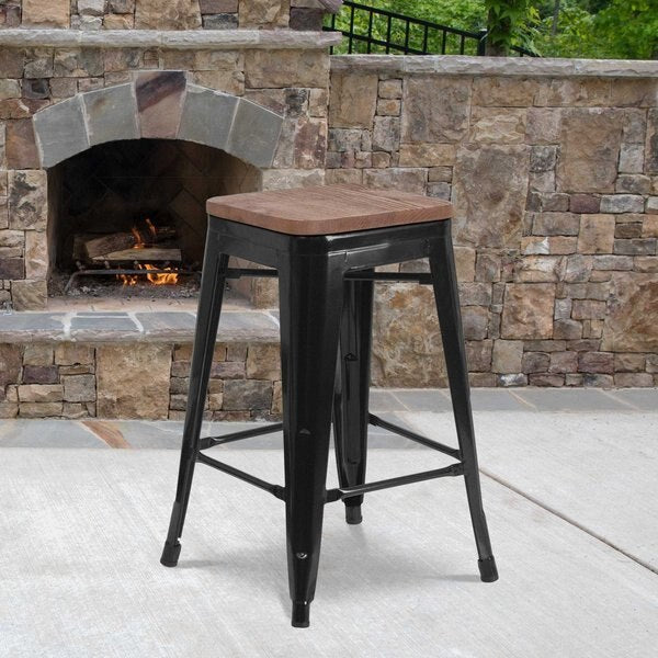 Black Backless Metal Stool, 24